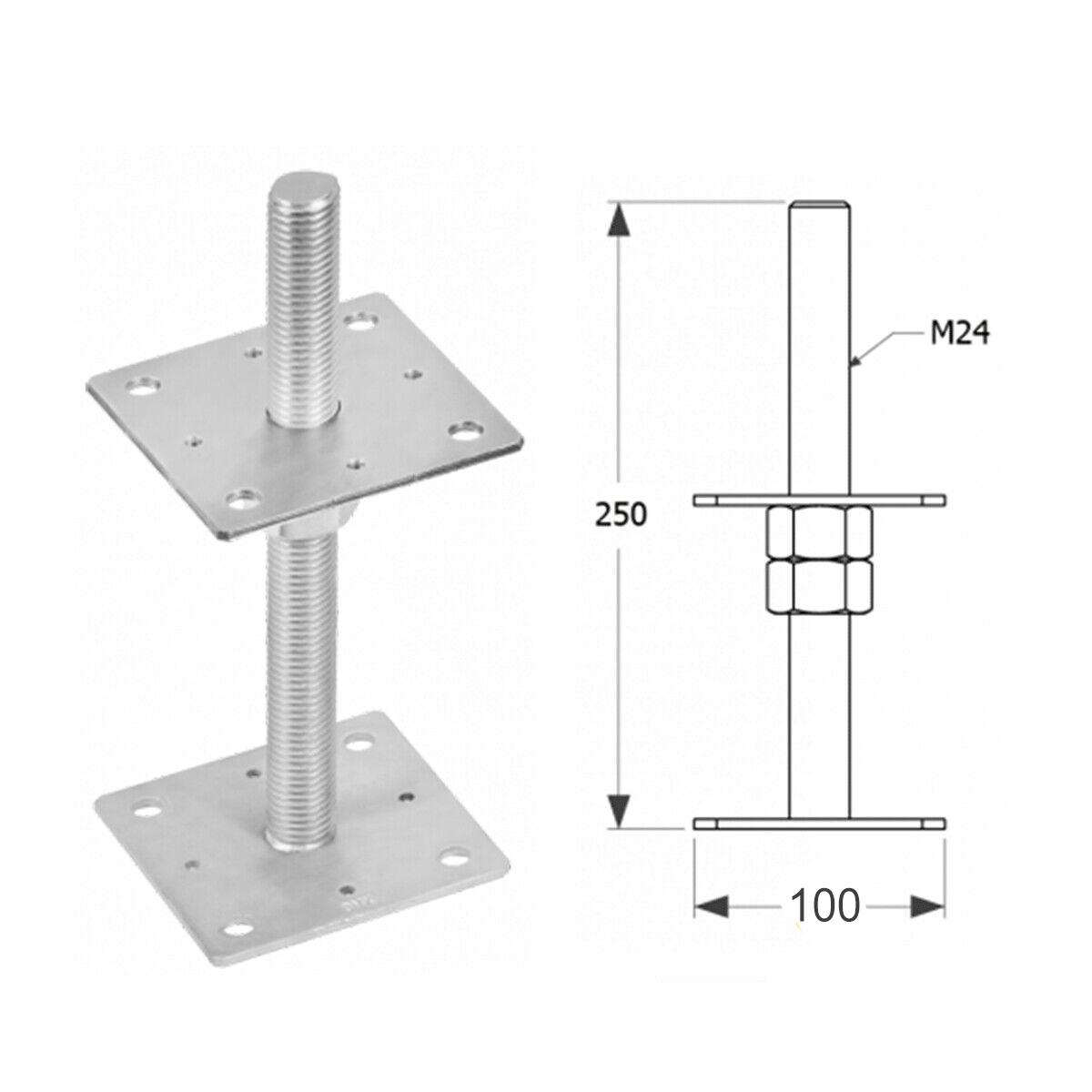 Heavy Duty Galvanised Height Adjustable Pergola Post Support 24mm