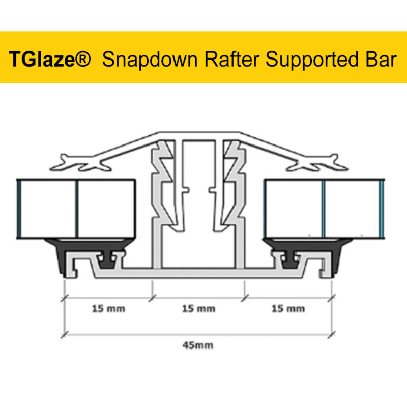 Rafter Supported TGlaze® Snapdown Glazing Bars for 10, 16 and 25mm Polycarbonate Sheets