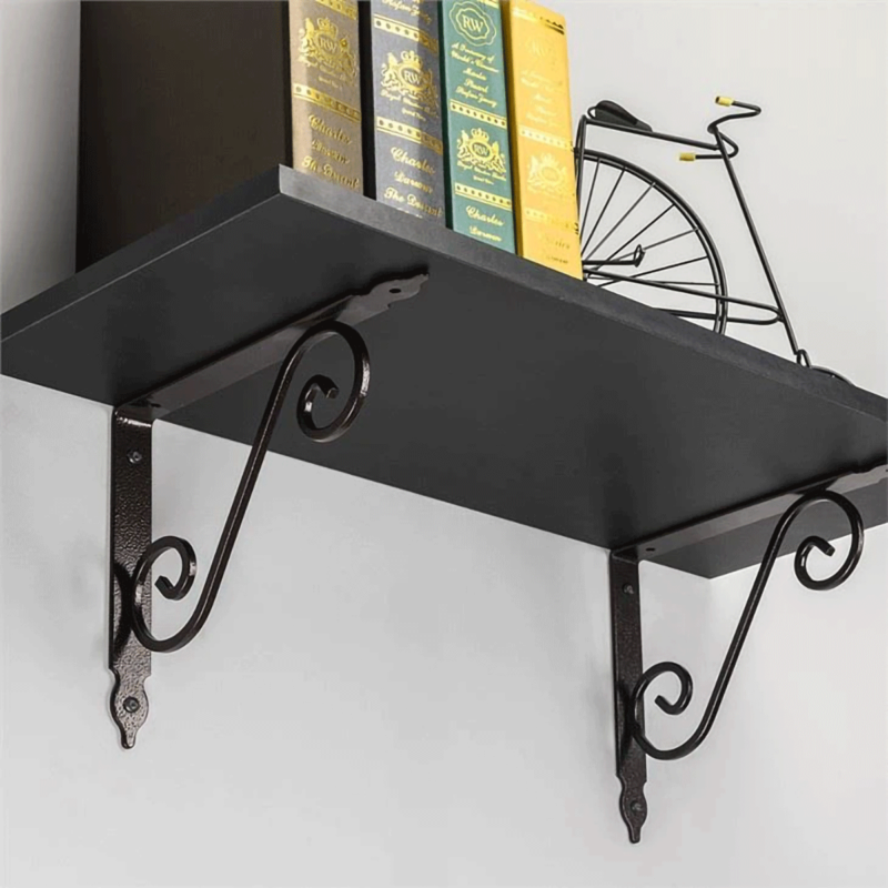Heavy Duty Black Iron Decorative Shelf Bracket - Industrial Rustic Look Shelf Support