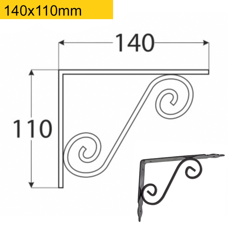 Heavy Duty Black Iron Decorative Shelf Bracket - Industrial Rustic Look Shelf Support