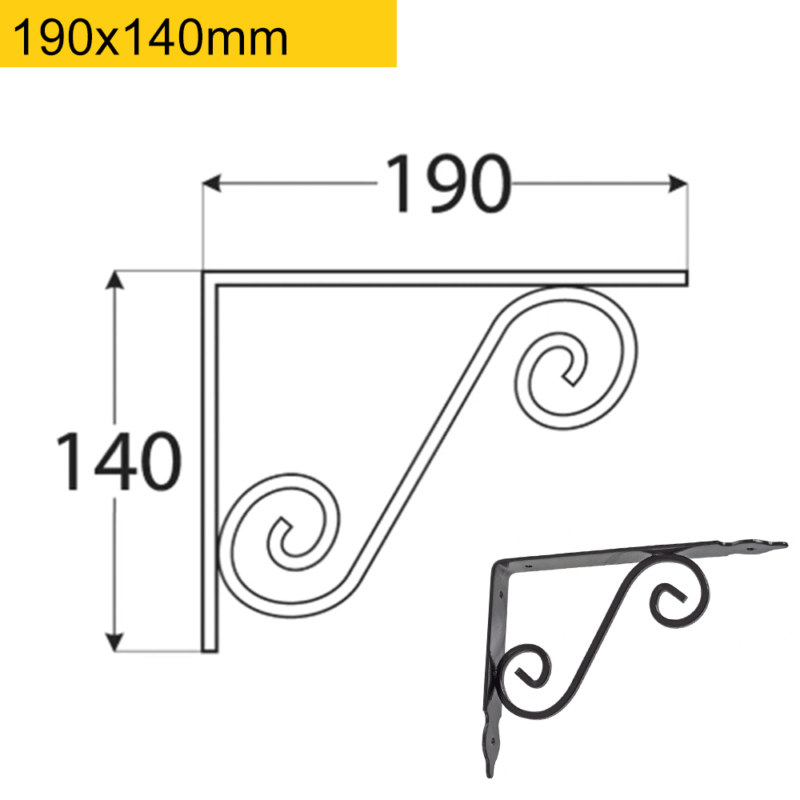 Heavy Duty Black Iron Decorative Shelf Bracket - Industrial Rustic Look Shelf Support