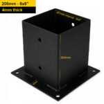 Heavy Duty Black Bolt Down Pergola Post Support | Pergola Ground Anchor | Fence Post Shoe 200mm -8x8"
