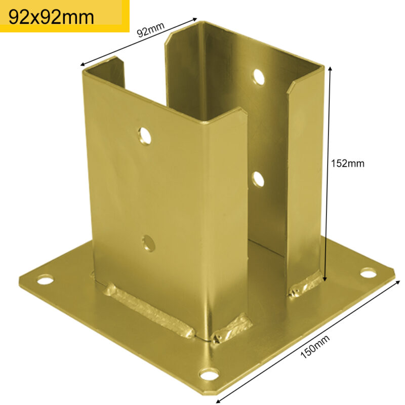 Heavy Duty Yellow Galvanised Bolt Down Pergola Post Support | Pergola Post Bracket | Post Anchor | Fence Shoe