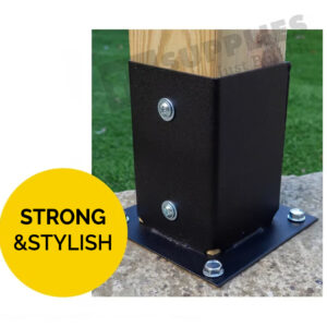 Black Heavy Duty Galvanised Bolt Down Pergola Post Support | Pergola Post Anchor | Black Fence Post Shoe | Fence Post Bracket