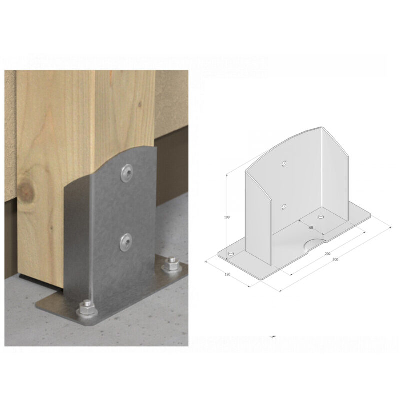 One Sided Galvanised Pergola Post Support Bolt Down Bracket
