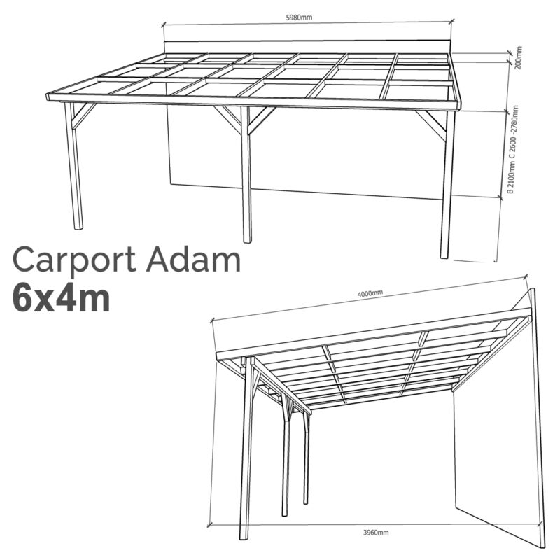 Lean-to Carport Adam Complete Self-Assembly Kit