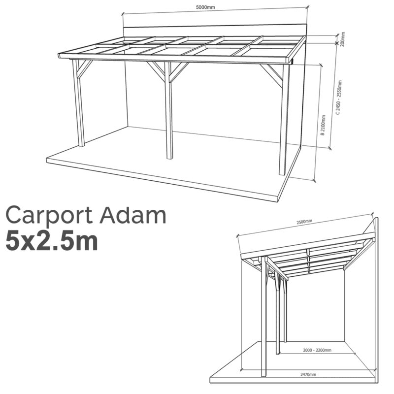 Lean-to Carport Adam Complete Self-Assembly Kit
