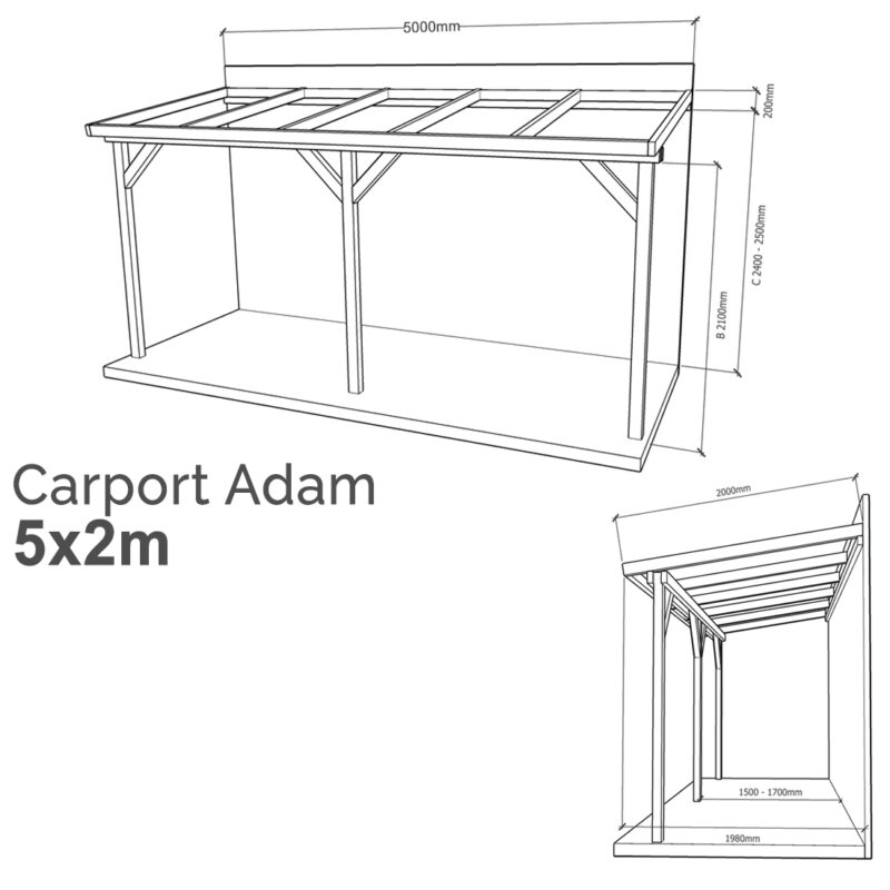 Lean-to Carport Adam Complete Self-Assembly Kit