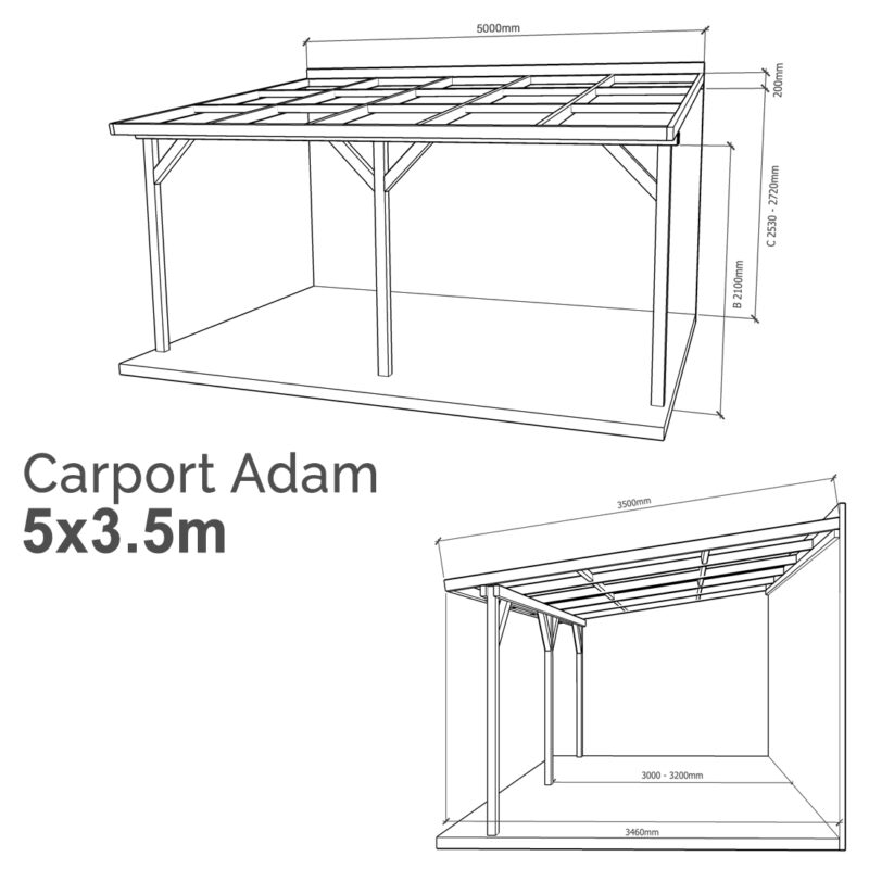 Lean-to Carport Adam Complete Self-Assembly Kit