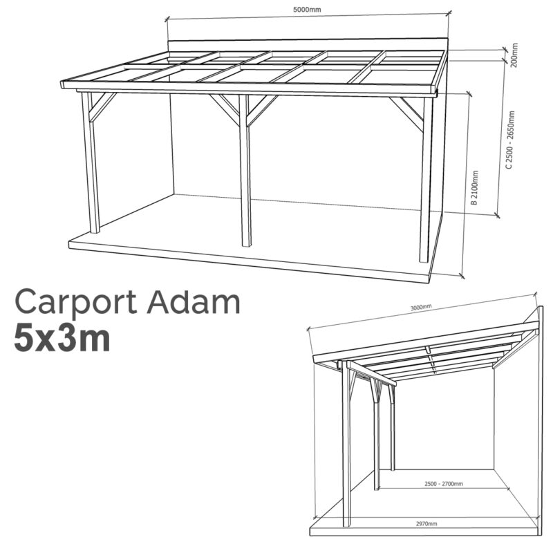 Lean-to Carport Adam Complete Self-Assembly Kit