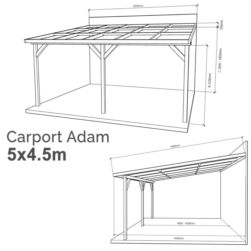 Lean-to Carport Adam Complete Self-Assembly Kit