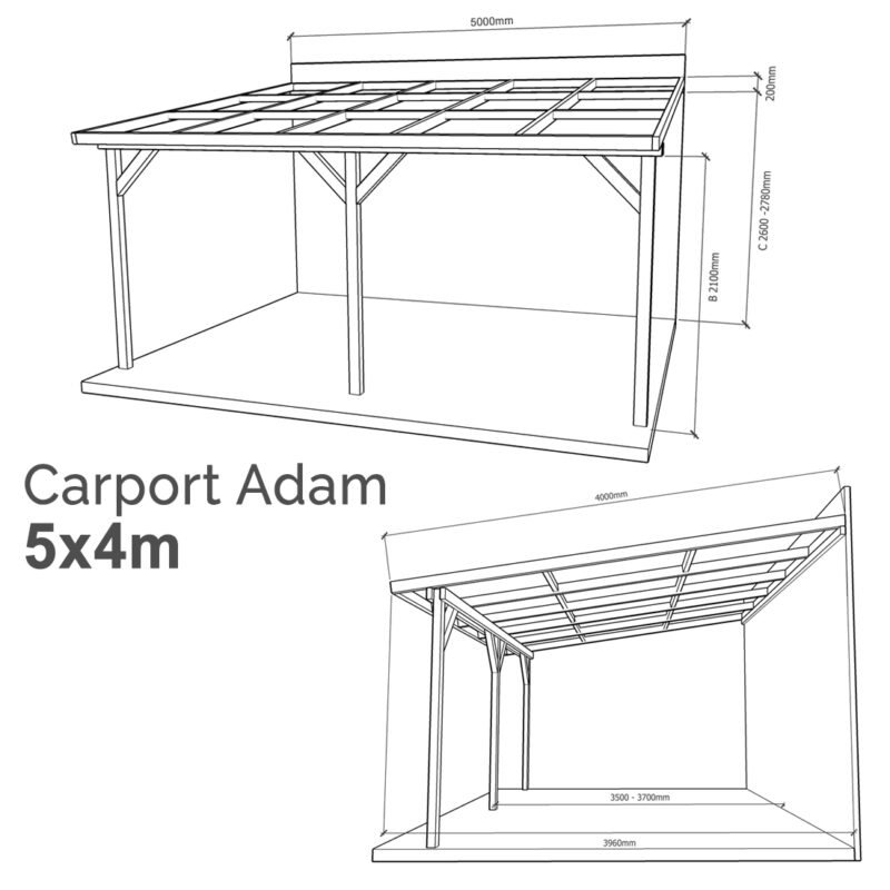 Lean-to Carport Adam Complete Self-Assembly Kit