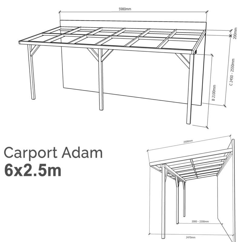 Lean-to Carport Adam Complete Self-Assembly Kit