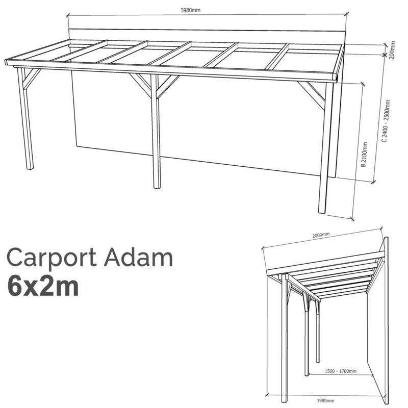 Lean-to Carport Adam Complete Self-Assembly Kit