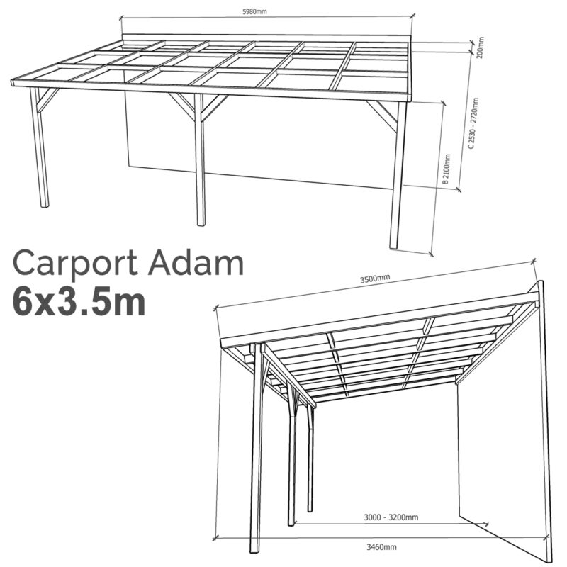 Lean-to Carport Adam Complete Self-Assembly Kit