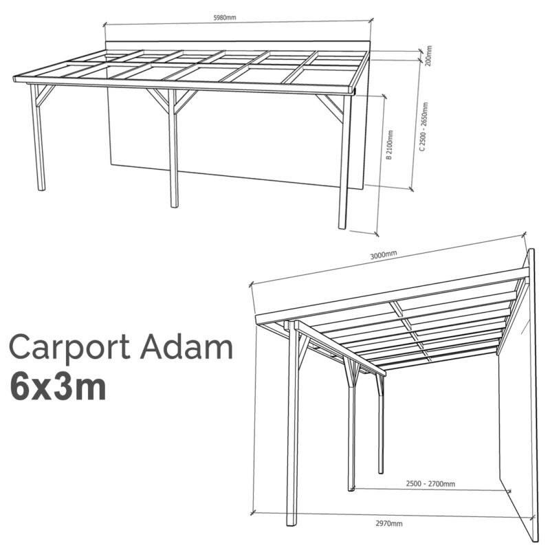 Lean-to Carport Adam Complete Self-Assembly Kit