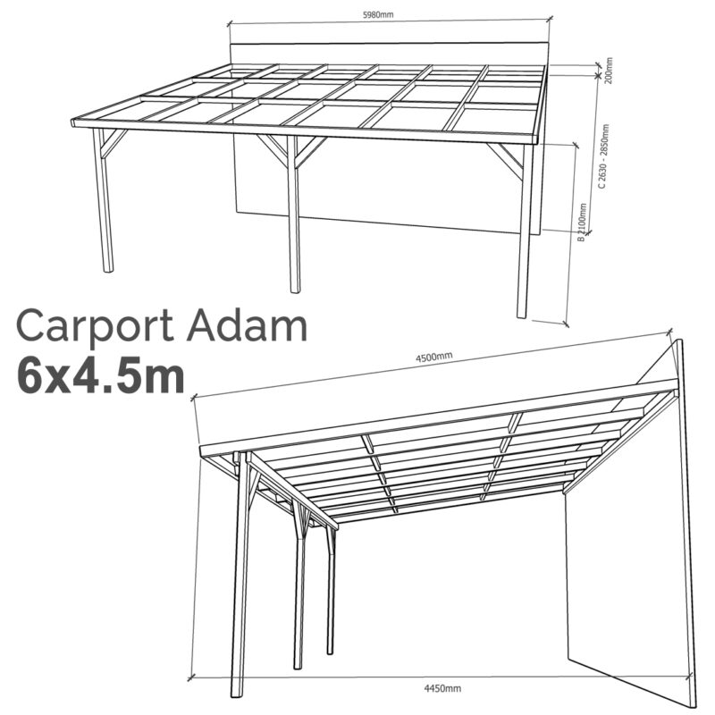 Lean-to Carport Adam Complete Self-Assembly Kit