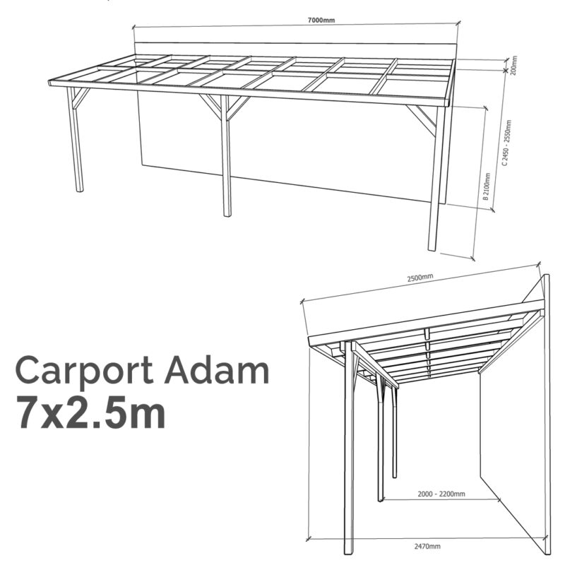 Lean-to Carport Adam Complete Self-Assembly Kit