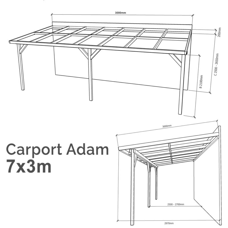 Lean-to Carport Adam Complete Self-Assembly Kit