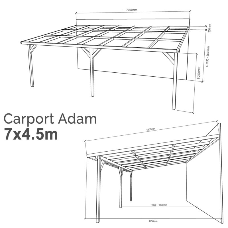 Lean-to Carport Adam Complete Self-Assembly Kit