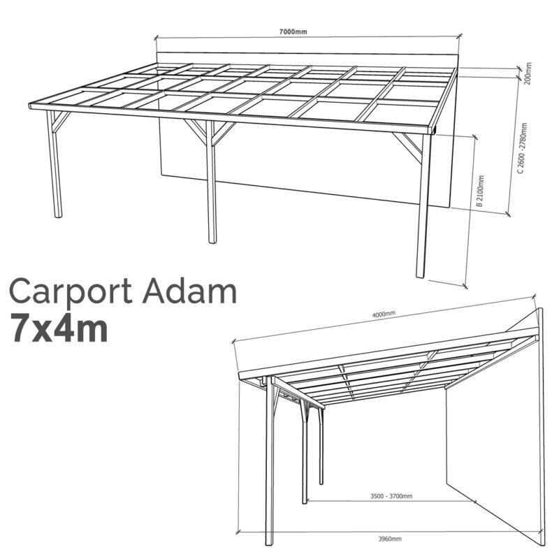 Lean-to Carport Adam Complete Self-Assembly Kit