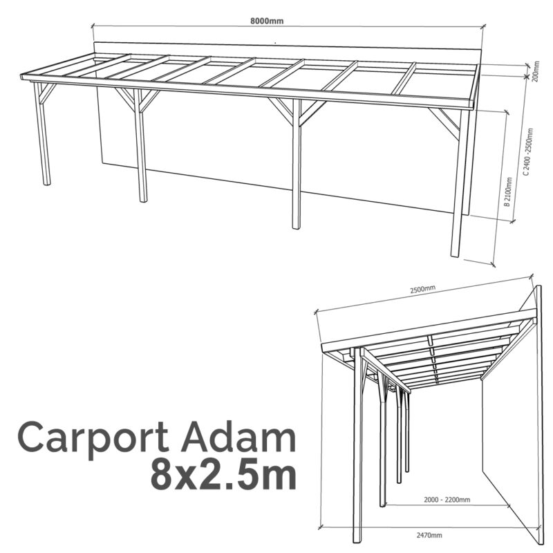 Lean-to Carport Adam Complete Self-Assembly Kit