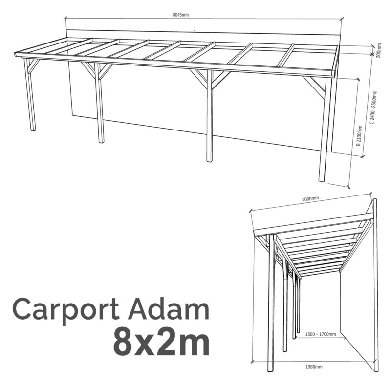 Lean-to Carport Adam Complete Self-Assembly Kit