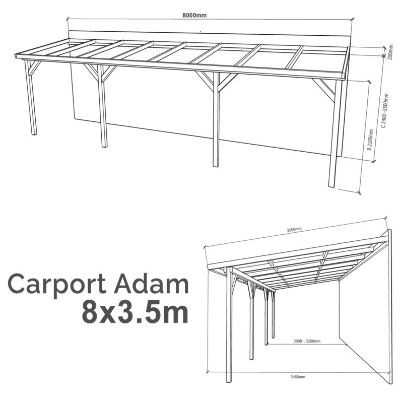 Lean-to Carport Adam Complete Self-Assembly Kit