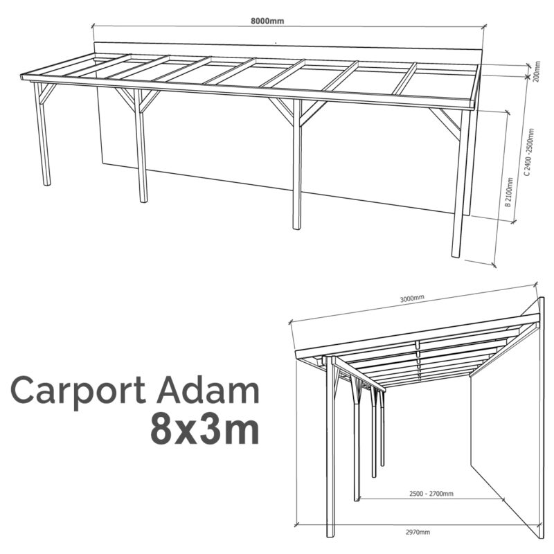 Lean-to Carport Adam Complete Self-Assembly Kit