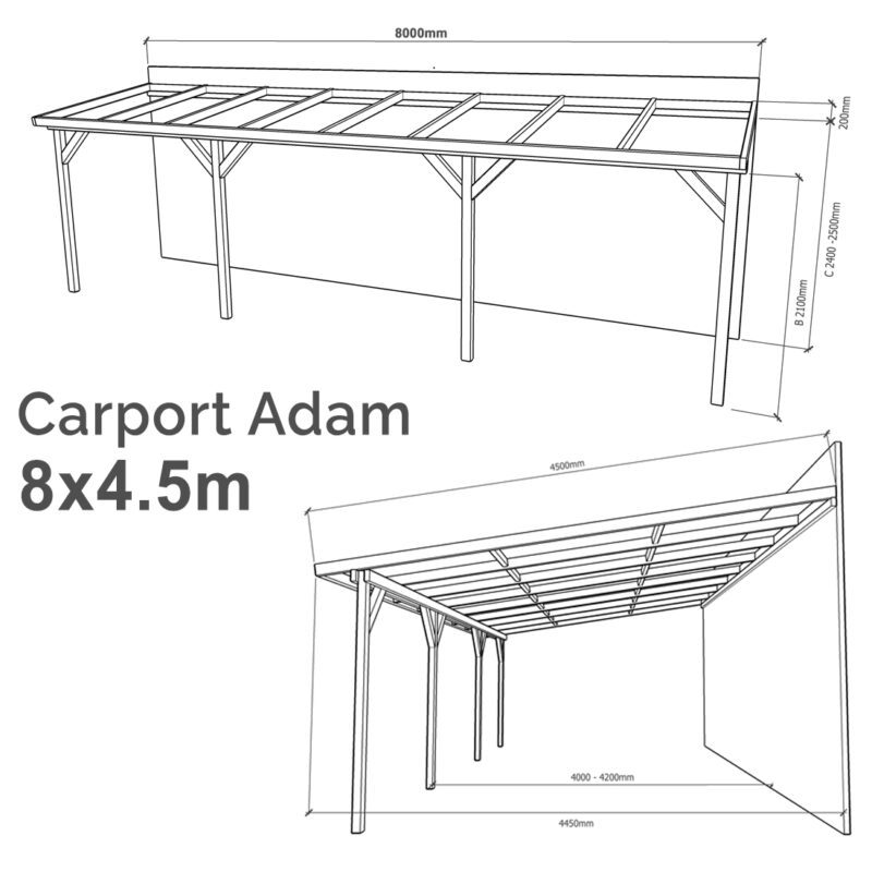 Lean-to Carport Adam Complete Self-Assembly Kit