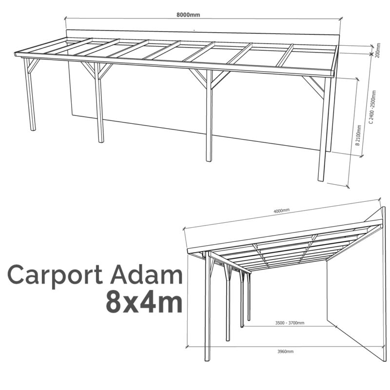 Lean-to Carport Adam Complete Self-Assembly Kit