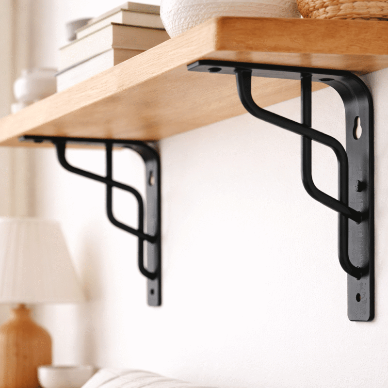 Heavy Duty Metal Shelf Brackets – Black Powder Coated Wall Mounted Shelf Support