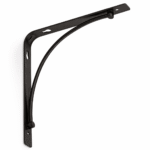 Heavy Duty Black Metal Shelf Bracket – Reinforced Curved Support – Powder Coated Steel Wall Shelf Support