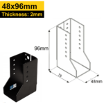 Heavy Duty 2mm Thick Black Concealed Joist Hanger for Gazebo Pergola or Carport | Pergola Timber Connector