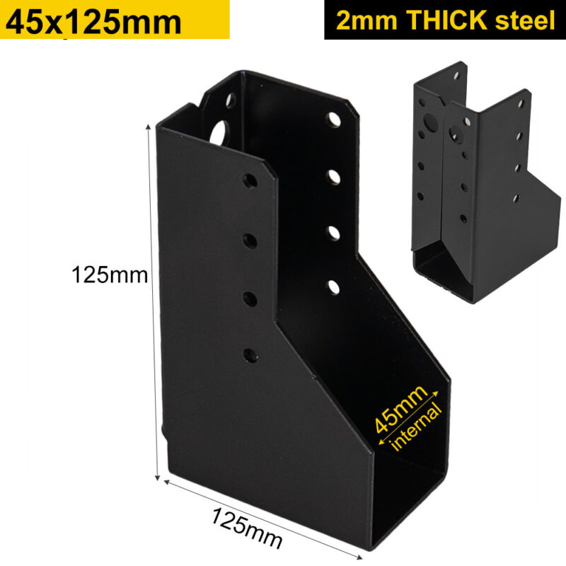 Heavy Duty 2mm Thick Black Concealed Joist Hanger for Gazebo Pergola or Carport | Pergola Timber Connector