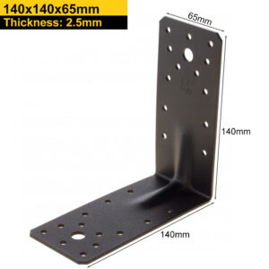 Black Decorative Reinforced Angle Bracket for Heavy-Duty Construction Rust-Resistant Corner Braces for Wood and Metal | Pergola Connector | 2.5mm Thick