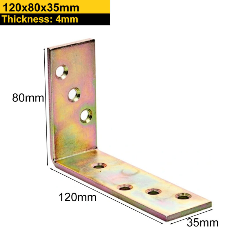 Heavy Duty Yellow Galvanised Construction Angle Bracket - Corner Brace 3mm, 4mm, 5mm Thick - Ideal for Structural Applications