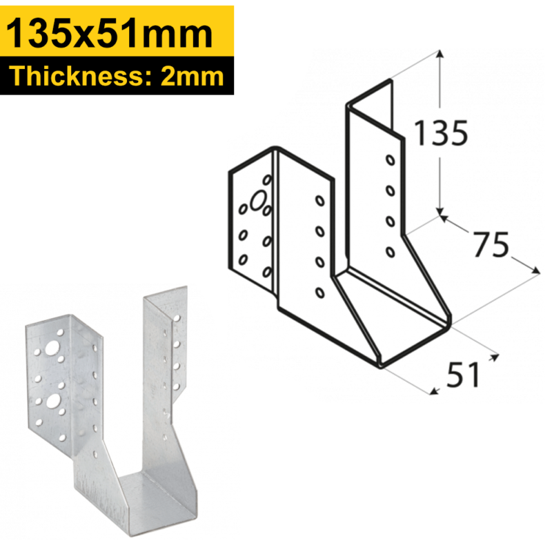 Heavy Duty Galvanised Face Fix Joist Hanger - 2mm Thick
