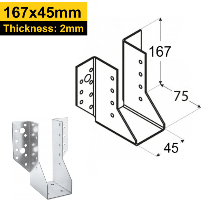 Heavy Duty Galvanised Face Fix Joist Hanger - 2mm Thick