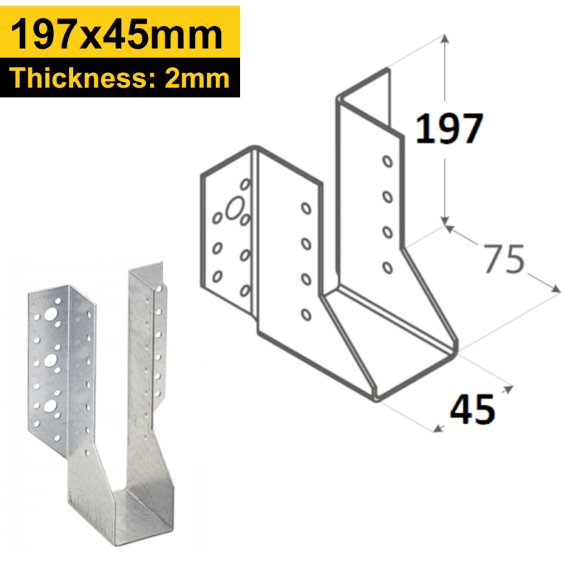 Heavy Duty Galvanised Face Fix Joist Hanger - 2mm Thick
