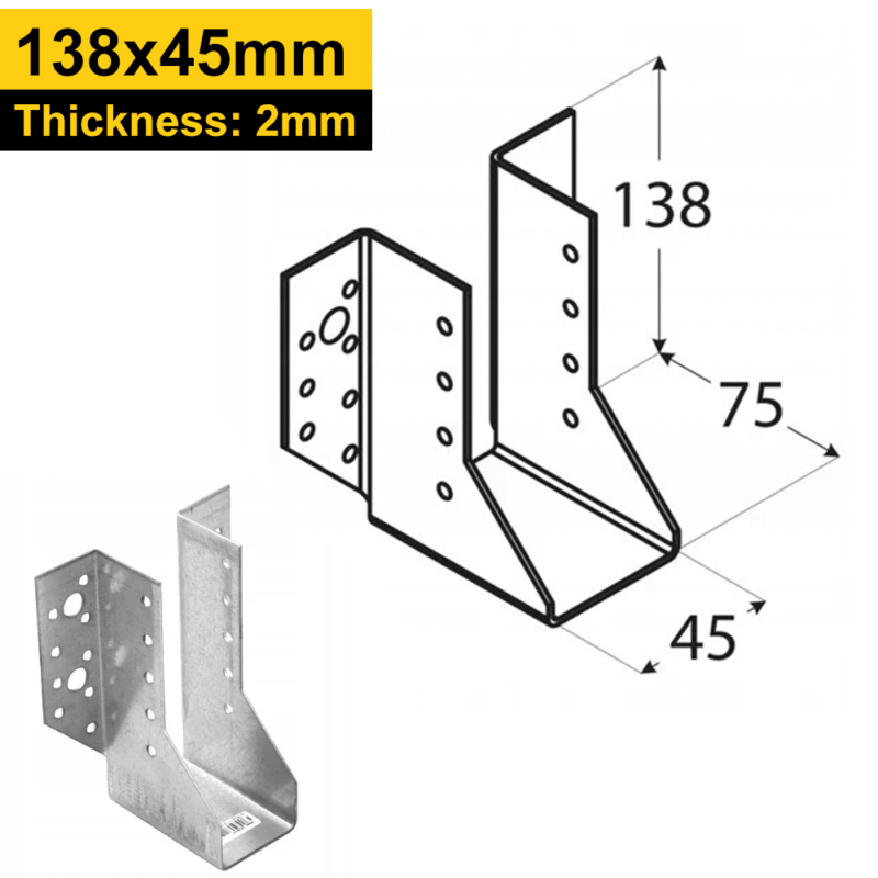Heavy Duty Galvanised Face Fix Joist Hanger - 2mm Thick
