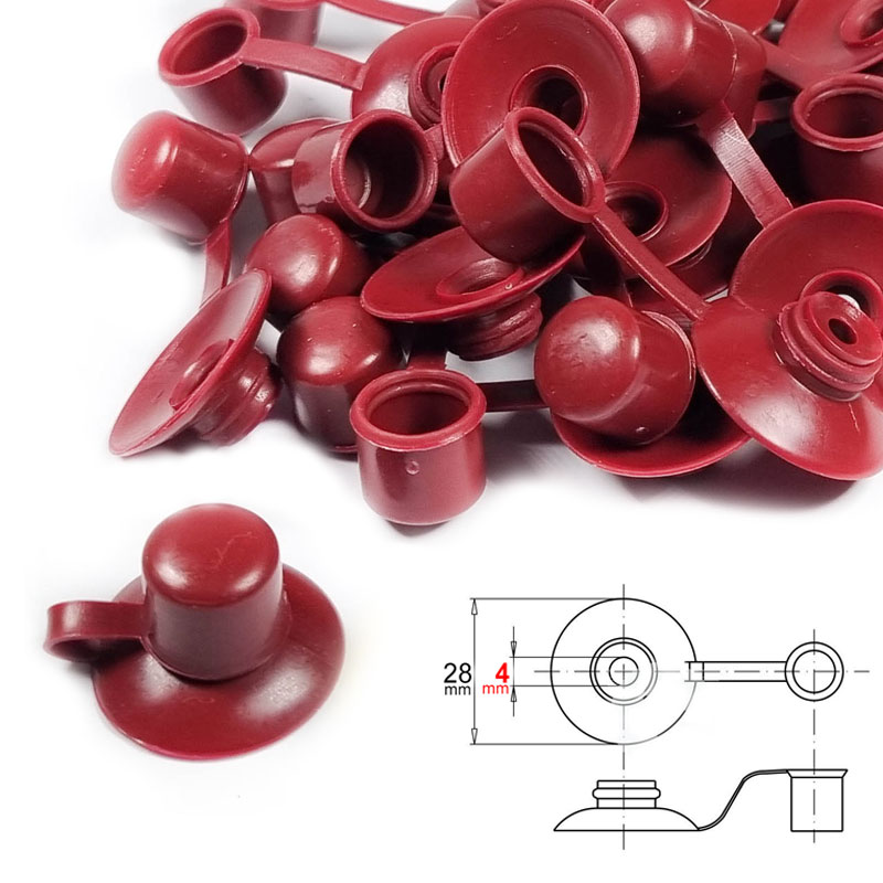 Red plastic screw clearance caps