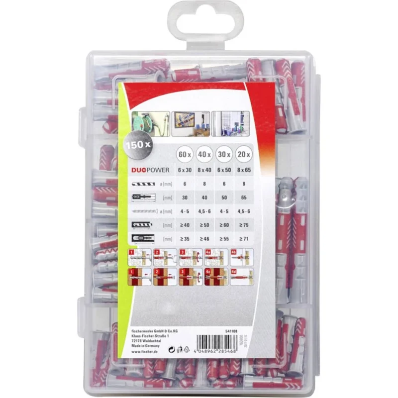 Heavy Duty Fischer Large Assorted Set of Wall Plugs Box of 150 Pieces Raw Plugs