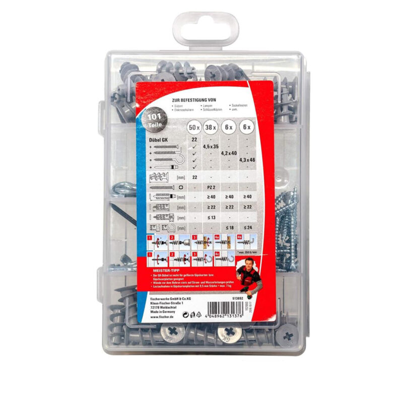 Fischer Box of Professional Wall Plugs And Fixings DIY Set Kit | 101 pieces