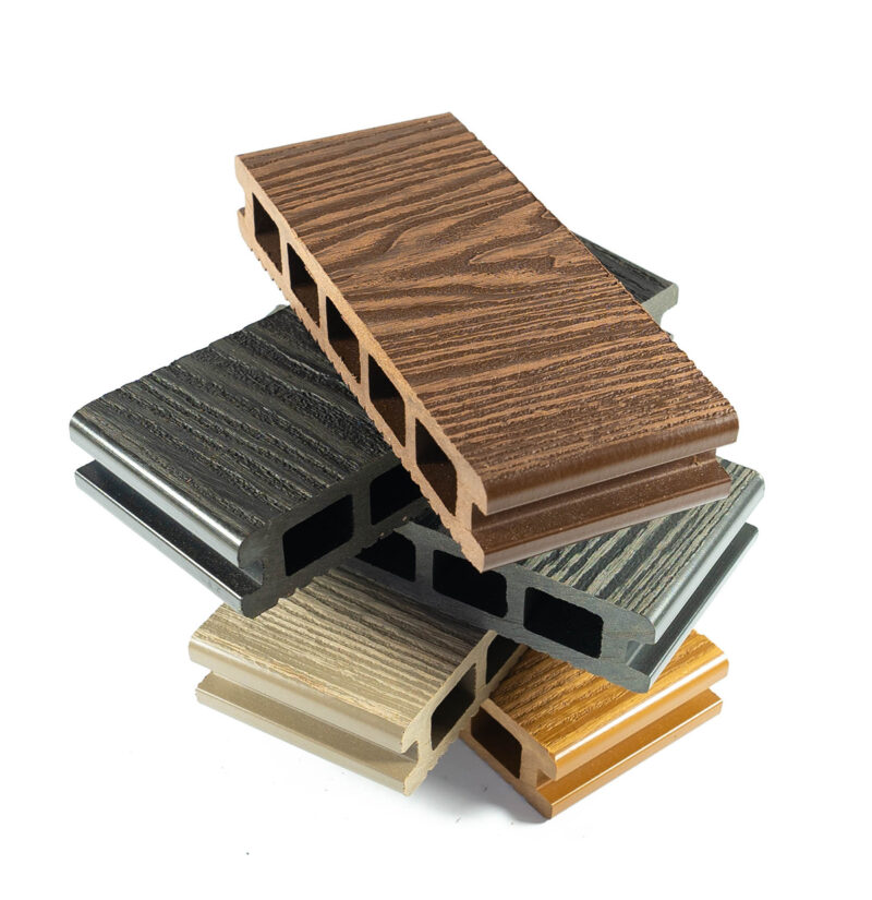 Samples of Premium Reversible Woodgrain Composite Decking Boards 148x25mm