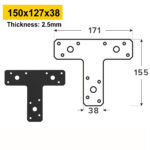 Black Heavy Duty Tee Plate Brace Flat T Shape Repair Bracket Tee Corner Brace