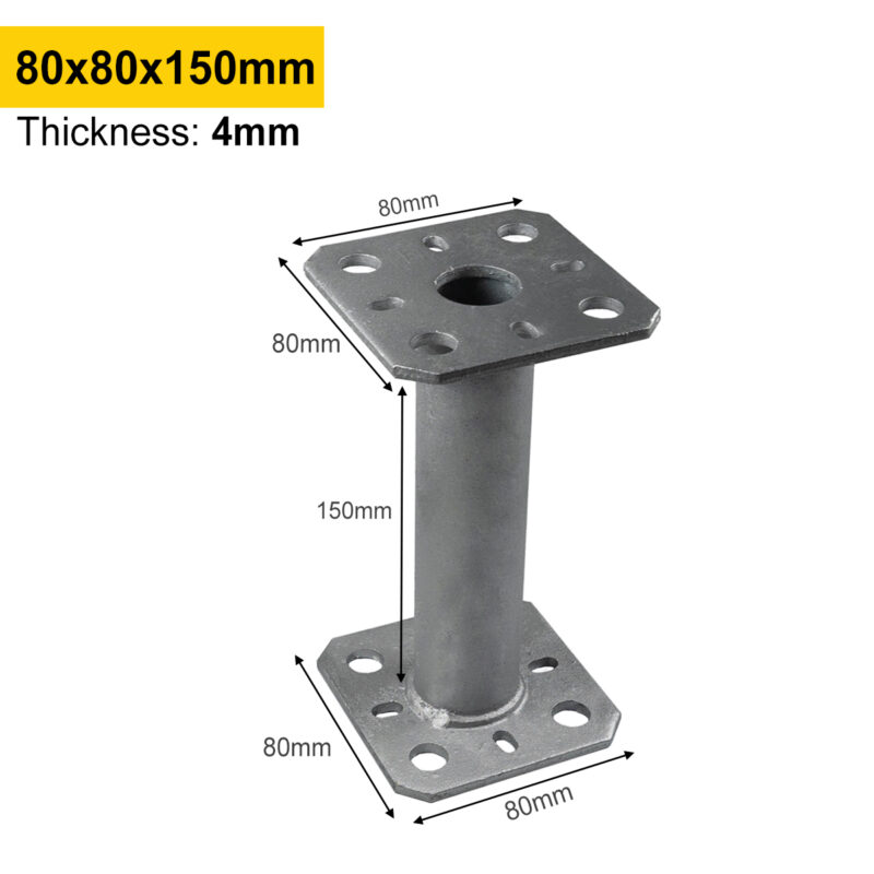 Heavy Duty Hot Dip Galvanised 4mm Thick Bolt Down Pergola Post Support With Extended Elevation