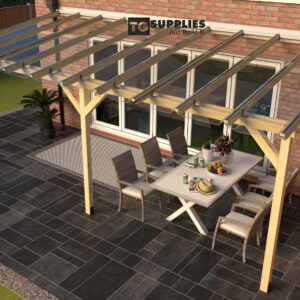 Complete Self-Assembly Lean-To Pergola SkyLite Kit With EZ Glaze Polycarbonate Roofing Sheets - from 5.5m up to 12.1 Wide