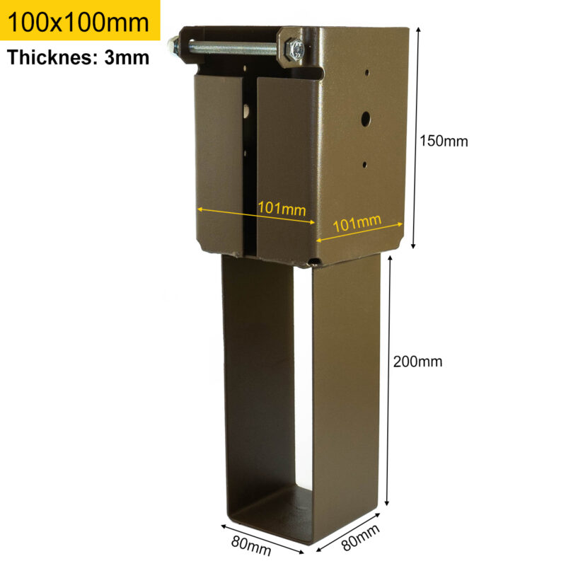 Heavy Duty Powder Coated Pergola Concrete In-Post Support | Fence Post Concrete-In Ground Anchor | Wooden Post Concrete-In Foot Base 100x100mm (4x4")