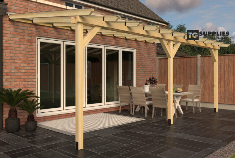 Complete Self-Assembly Lean-To Pergola SkyLite Kit With EZ Glaze Polycarbonate Roofing Sheets - from 5.5m up to 12.1 Wide